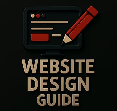 Monitor with interface lines and pencil icon above the text ‘Website Design Guide