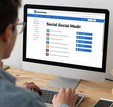 a sign that says social media marketing next to a keyboard