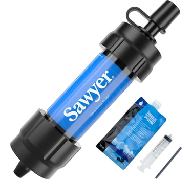 purificador de agua portátil Sawyer para eliminar bacterias y partículas