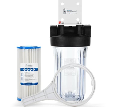 portafiltros transparente de 10 pulgadas con cartucho de sedimentos plisado