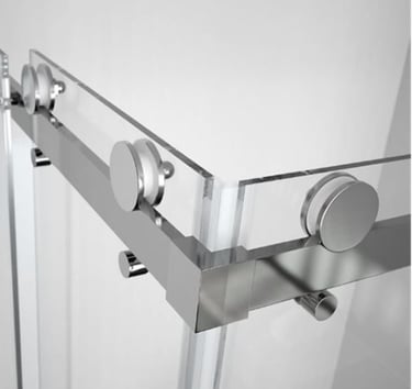 Close‑up of sliding shower door rollers and glass rollers FixShowers replaces in Auckland