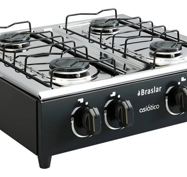 Fogão Cooktop de Mesa Portátil Asiático com Mesa Inox 4 Bocas