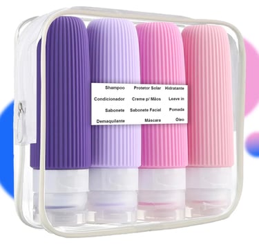 Kit Viagem Frasco Pote Porta Shampoo Creme Silicon 4un 90ml