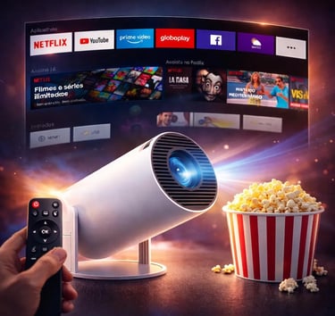 Projetor Smart Portátil Full Hd 4k Bluetooth Wifi Cor Branco Android 11.0 5g TV Cinema em Casa