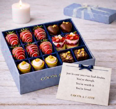 Gourmet dessert gift delivery with chocolate covered strawberries and mini desserts