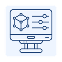 Computer monitor displaying 3D modeling software with adjustment sliders and a geometric cube icon.