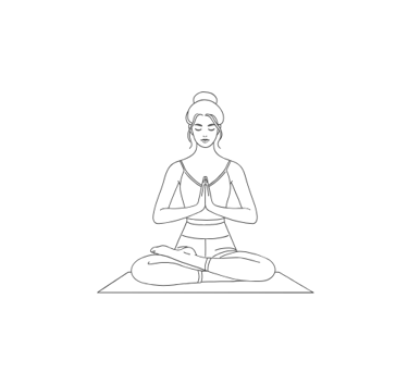 Minimalist line art illustration of a woman in a lotus yoga pose for meditation and wellness.
