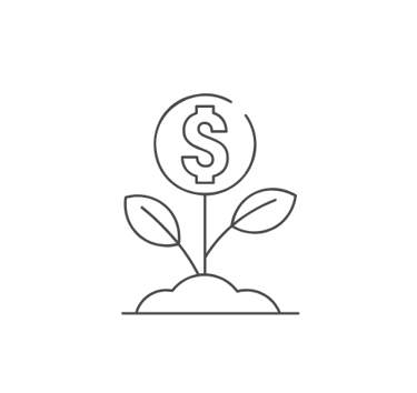 Line art icon of a growing plant with a dollar sign representing financial growth and investment.