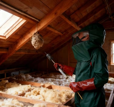 Expert removing wasp nest in Weston Hills attic