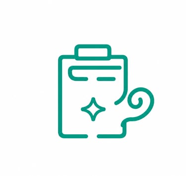 A teal green minimalist clipboard icon representing a sparkling clean hygiene checklist.