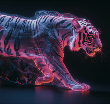 a tiger in a neon - lit photo of a tiger