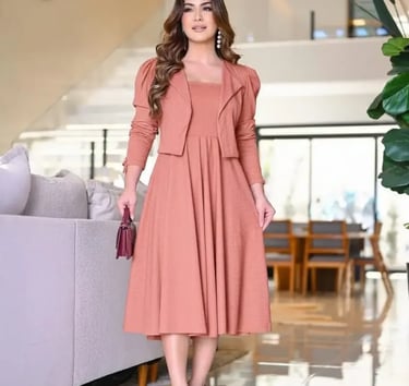 Conjunto Feminino Evangélico Luxo Elegante Canelado + Blazer