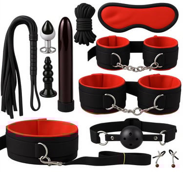 طقم ألعاب زوجية فاخر مع كلبشات جلد فرو وملحقات متنوعة بتصميم أنيق وجودة عالية مع تغليف سري وشحن سريع