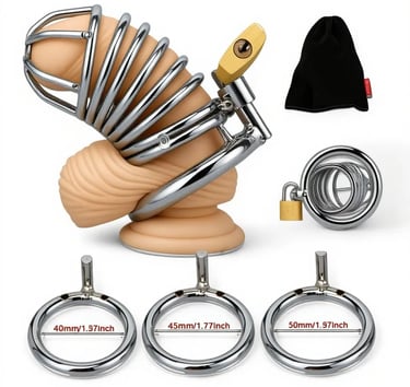 قفص عفة رجالي معدني مع قفل أمان وثلاث حلقات بمقاسات مختلفة تصميم متين قابل للتعديل بجودة عالية للأزو