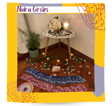A devotional altar circle of all the elements, oracle and tarot cards. Yoga nidra circles in Lisbon.