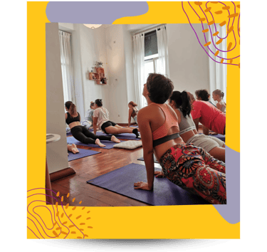 Yoga class in a Lisbon yoga studio.