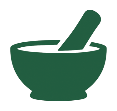 Green icon of mortar and pestle symbolizing Ayurvedic medicines.