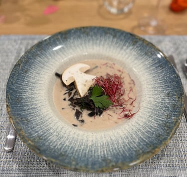 Crème de châtaignes aux épices douces, champignons du moment chez Marmite & Papillote 