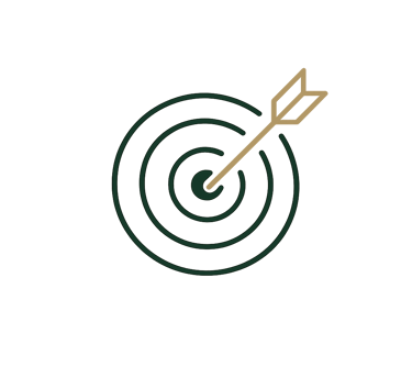 A gold arrow hitting the center of a green circular bullseye target representing goal achievement.