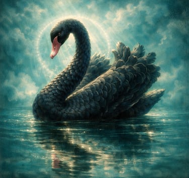Cisne negro sobre agua como símbolo de intervención y diferencia.