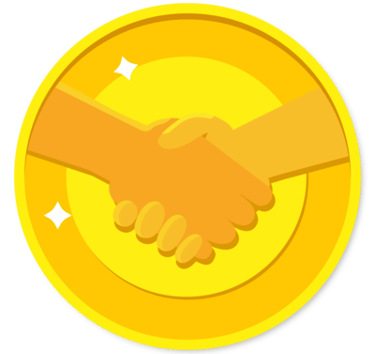 a gold coin with a hand holding a hand