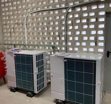 Aparatos de aerotermia en un sótano 