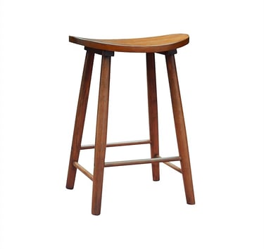 Backless Wooden Counter Stool with Saddle Seat – Solid Rubberwood, Brown Finish – Scandinavian Kitch