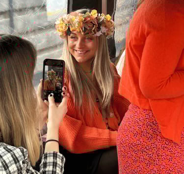 faux flower crown making hen party