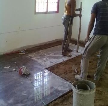 Kota stone installation in hospital interior.
