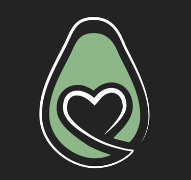black company logo an avocado with a heart shaped pit