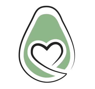 white company logo an avocado with a heart shaped pit