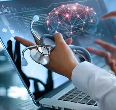 Man pointing at a wavi scan on laptop