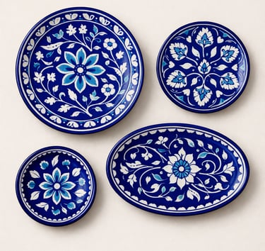 Hand-painted Multani blue pottery decorative plates
