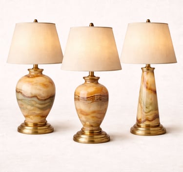 Handcrafted onyx stone table lamps with natural marble texture