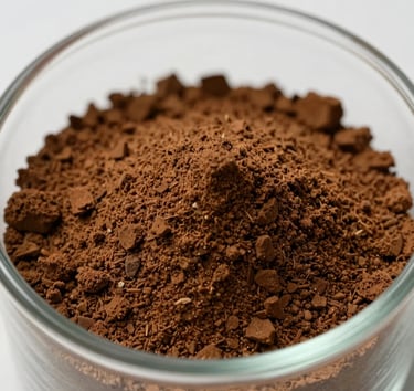 A close-up photograph of high-grade granulated coconut sugar in a minimalist clay bowl. Soft natural light highlights the golden-brown crystalline texture. Set in a clean, professional Southeast Asian / Indonesian kitchen environment.