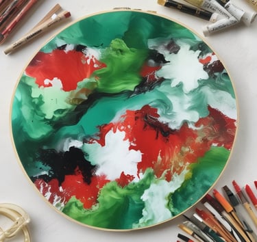 A warm, inviting workspace with handmade resin and wood crafts displayed, reflecting cultural artistry.