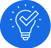 a blue light bulb with a check mark on it