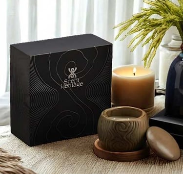 Nến thiên nhiên quà tặng cao cấp trong hũ gốm nghệ nhân (hương bưởi, màng tang, lúa nếp) Scent Heritage