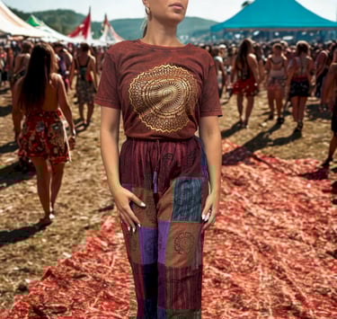 a woman in a dress and a man in a tie dye dye dye dye dye