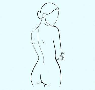 Minimalist female line figure study — stylized three-quarter view drawn in soft black ink with quiet