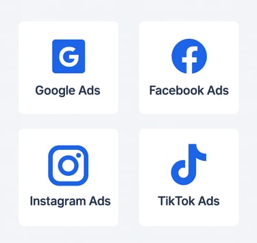a group of logos including tiktok ads meta ads google ads