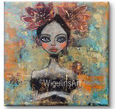 a painting of a woman with a flower in her hair
