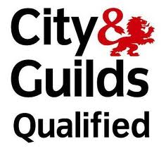 City and Guilds Qualified logo featuring a red lion symbol and professional accreditation text.