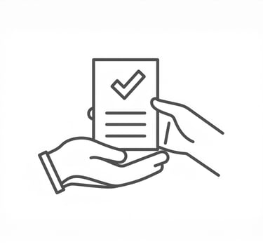 a person holding a piece of paper with a check mark on it