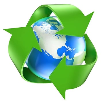 3 flechas verdes que abrazan el globo, simbolizando la sostenibilidad