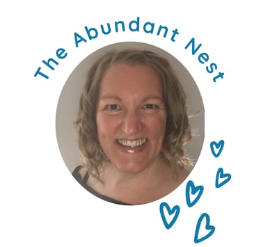 a woman, Jane, with a heart shaped frame around her face and the words The Abundant Nest