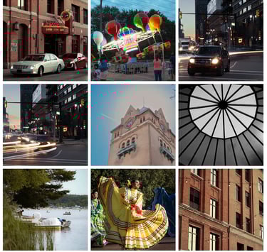 Nine images of mostly architectural and city shots.