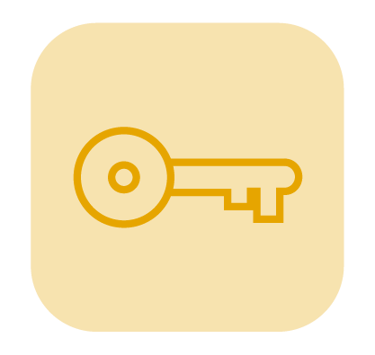 Minimalistyczna złota ikona klucza na jasnożółtym tle kwadratowym symbolizująca kluczowe aspekty.