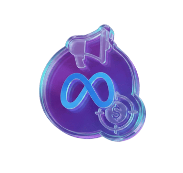 3D glass Meta infinity logo icon representing our expert Google and Meta Ads agency campaigns