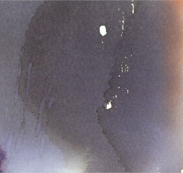 Yuge Kurt, fragment of watercolor painting in art gallery. Conceptual canvas. Earthy muted tones.